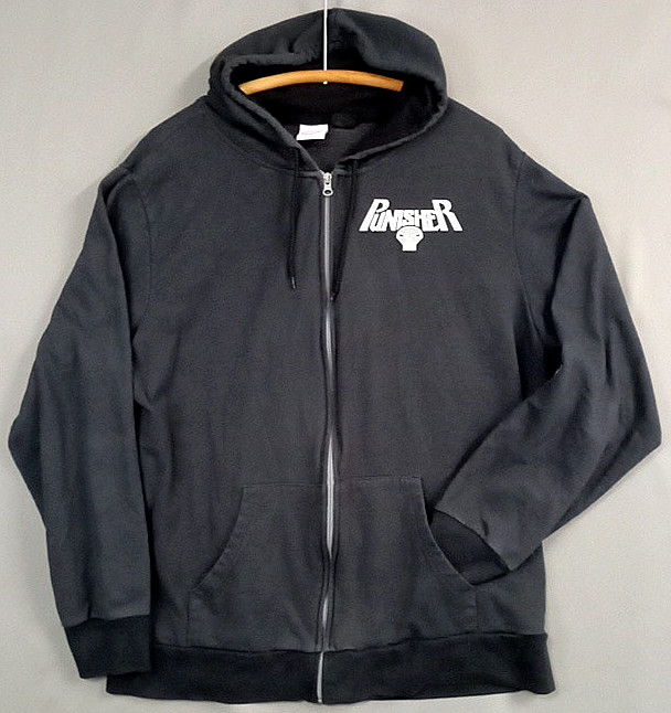 Marvel Punisher Mens XL Full Zip Hoodie Charcoal Front & Back Graphics READ