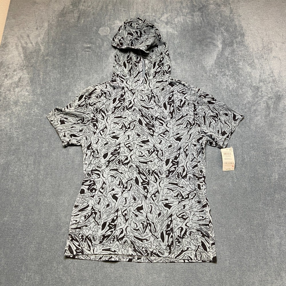 I.N.C International Concepts Hoodie Mens Small Black Gray Geometric Short Sleeve