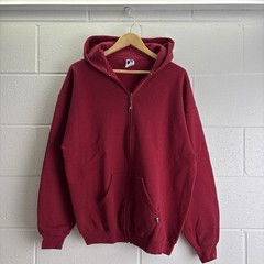 Vintage Russell Athletic full-zip fleece hoodie brick red colorway size XL
