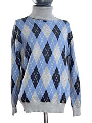 PAUL JONES Men’s Gray & Blue Argyle Knit Turtleneck Sweater Long Sleeve Size M