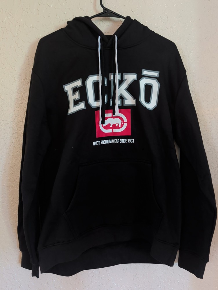 ECKO unltd. Men’s Classic Fleece Black Hoodie Sweatshirt W/ Large Logo NEW