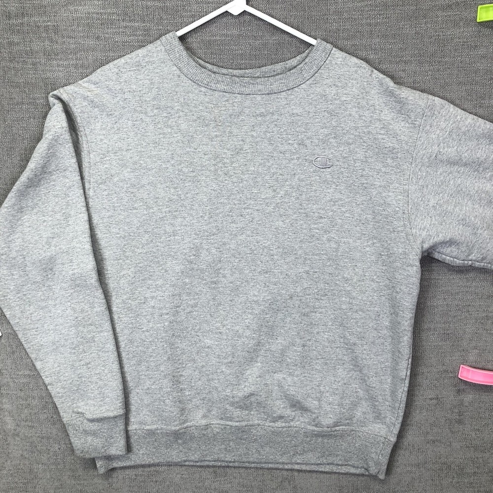 Champion Sweatshirt Mens L Gray Small C Logo Fleece Pullover Solid Crewneck