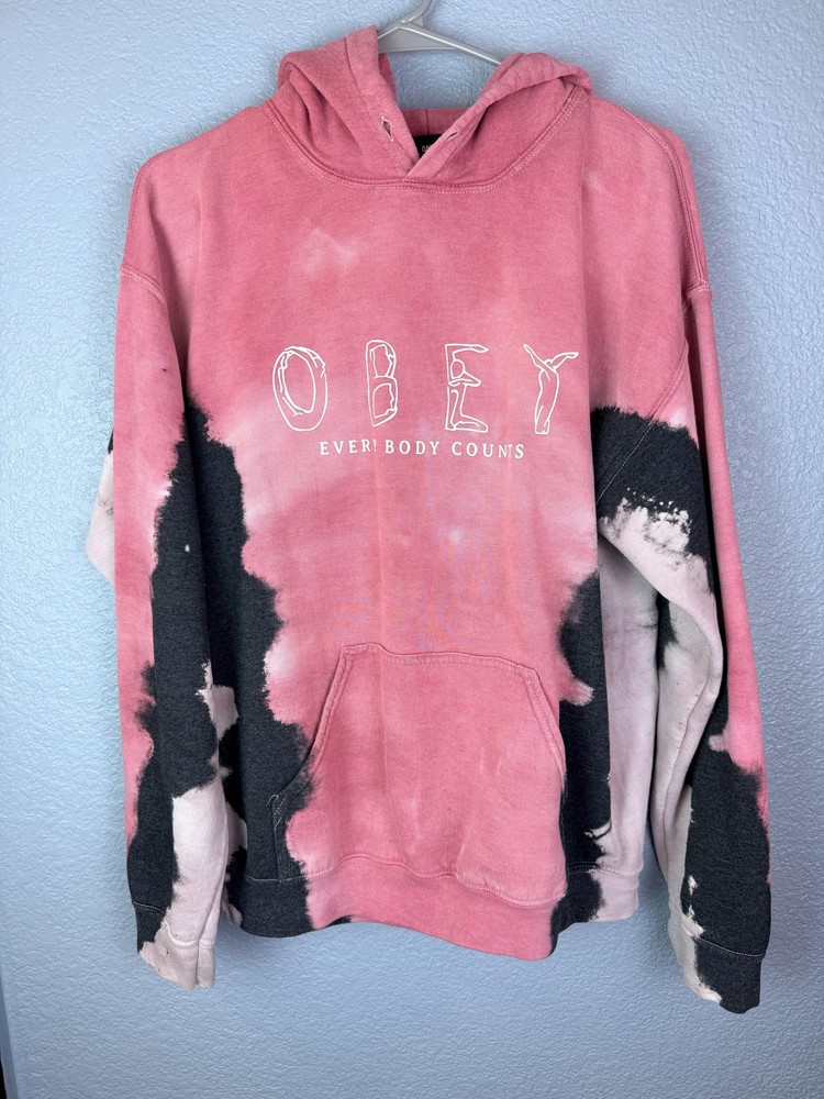 Obey Hoodie Sweatshirt Mens Medium Multicolor Tie Dye Every Body Counts Pink