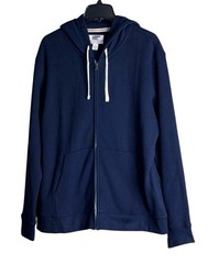 Lands’ End Serious Sweats Men’s Full Zip Front Hoodie Navy Drawstring Size Large