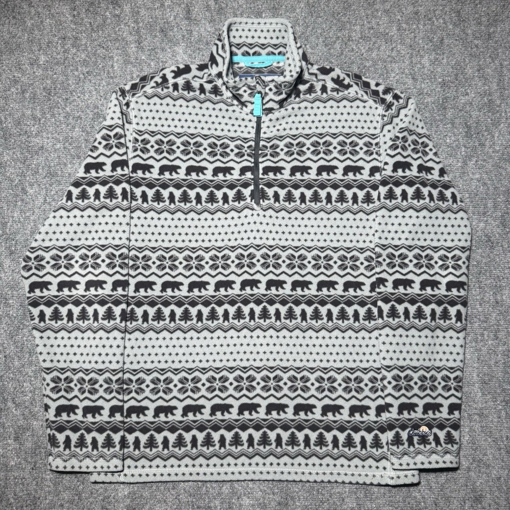 Chubbies Quarter Zip Fleece Pullover Bear Tree AOP Gray Comfort Men Size Small