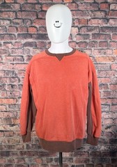 Men’s Orange Brown Colorblock Crew Neck Pullover Long Sleeve Sweatshirt Size S