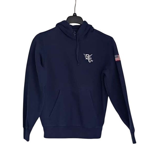 Sport-Tek Navy Pullover Hoodie American Flag Patch Embroidered Logo NWOT Size L