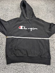Champion Sweatshirt Men Large Black Reverse Weave Hoodie Drawstring Grunge Chore
