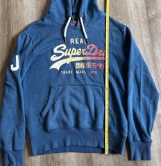 Superdry Japan Logo Hoodie Blue Graphic Pullover Sweatshirt Large