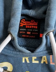 Superdry Japan Logo Hoodie Blue Graphic Pullover Sweatshirt Large