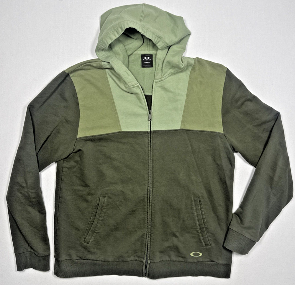 Oakley Green Color Block Hoodie Size L Full Zip Towel Like