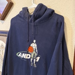 Vintage AND1 RARE Basketball Sports Hoodie Size XL Navy Blue Retro Designer Y2K