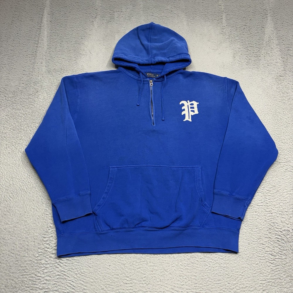 Polo Ralph Lauren Hoodie 1/4 Zip Pullover Mens Size 2XB 2XL Sapphire Blue Felt P