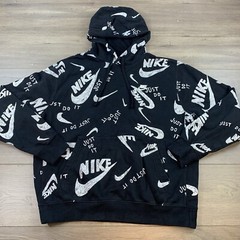 Nike Sportswear Club Hoodie Drawn Logo All Over Print Men’s Large Black/White