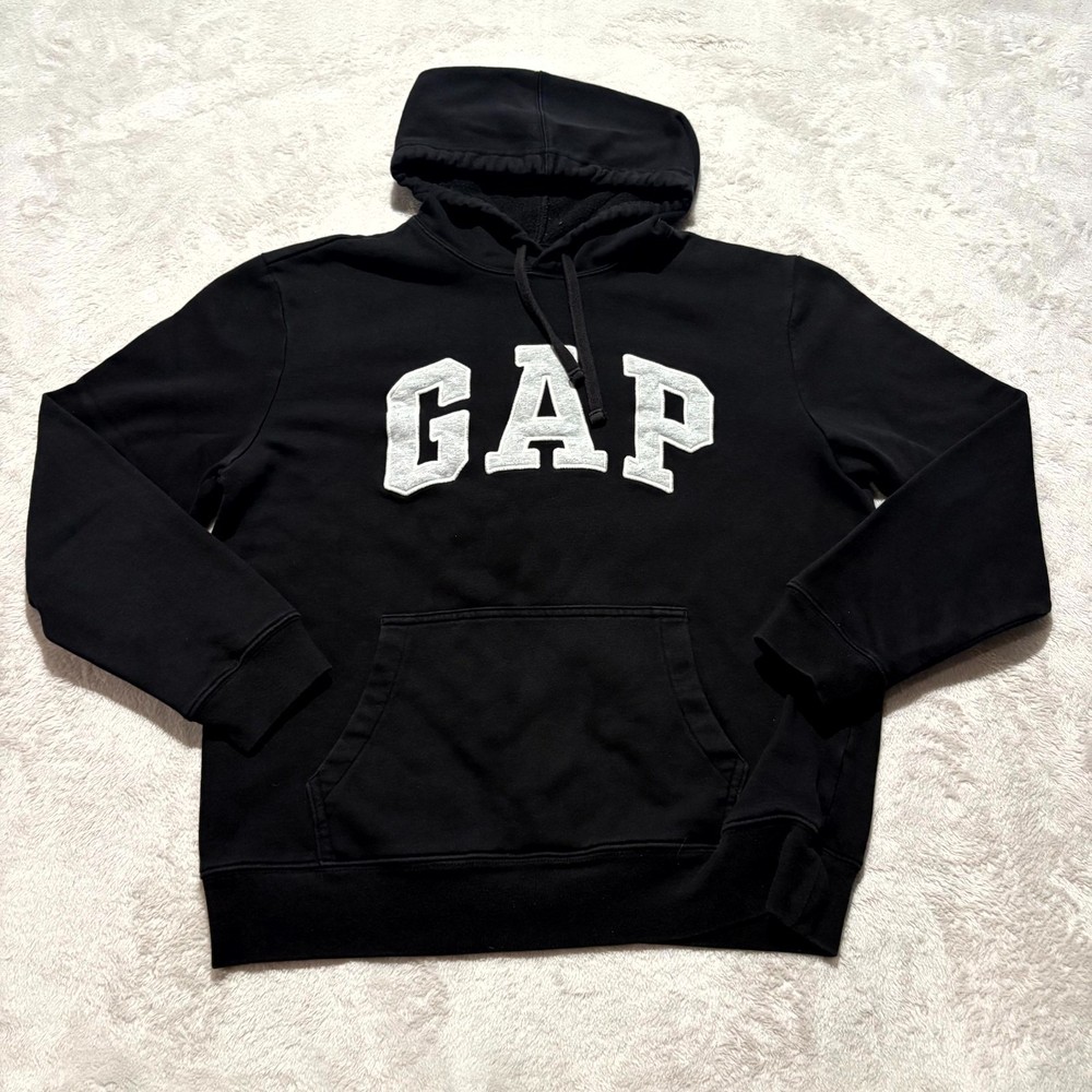 Gap Hoodie Small Unisex Black Embroider Arch Logo Fleece Lined Kangaroo Pockets