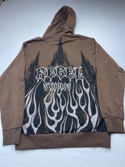 Rebel Vengeance Brown Hoodie with Flame Design