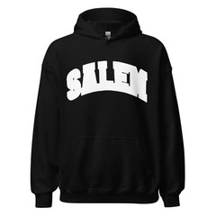 BLACK AND WHITE SALEM COLLEGIATE LOGO HOODIE S4LEM WITCH HOUSE