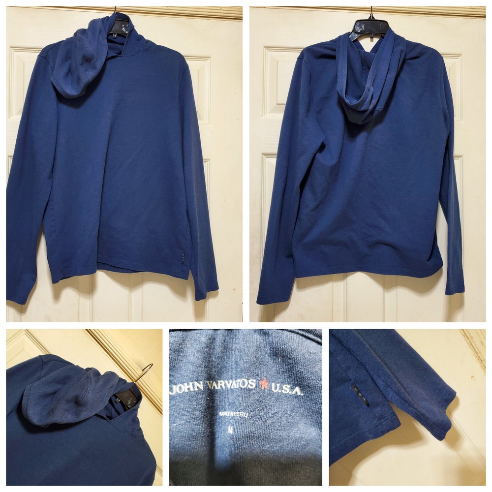 John Varvatos Hoodie Mens Medium Blue Jumper Minimalist Sweater Leisure Active