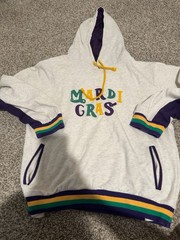 NOLA Gifts Imports Mardi Gras Hoodie Size L Purple Green Gold Pullover