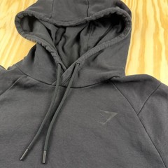 Gymshark Mens Pullover Hoodie Gray Raglan Graphic Logo Sweatshirt Size Small