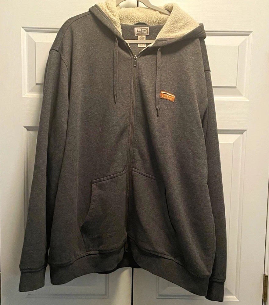 L.L.Bean Full Zip Sherpa-Lined Hooded Hoodie w/ Pockets Gray Men’s XXL-Tall
