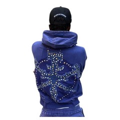 Hudson Outerwear Hoodie Studded Fleece Oversized Mens Navy 585
