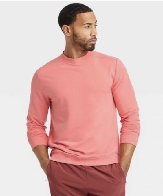 All in Motion Men’s XL Sweatshirt Soft Gym Crewneck NEW Coral Pink