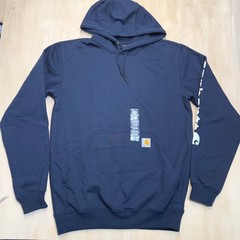 NEW! Carhartt Mens Small Loose Fit Midweight Logo Sleeve Hoodie Navy Blue K288