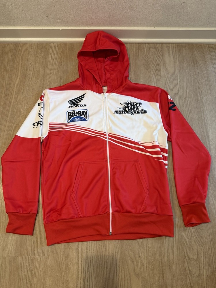 Zip Hoodie Two Two Motorsports Honda Motocross Jacket Red White Adult XL – NWOT