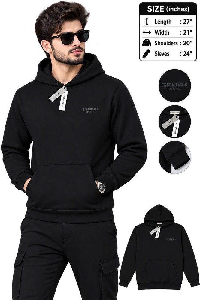 Fear of God Essentials Hoodie Fleece 350 Gsm, Pullover Men’s Black Size Small