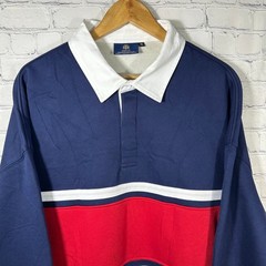 Herberton Mens XL Rugby Sweatshirt Navy Blue Red White Stripe Fleece Pullover