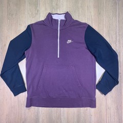 Nike Mens Club Fleece size Lg Quarter Zip Colorblock Pullover Plum Navy retro