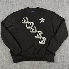 🌟 AWAKE NY Varsity Block Letter Crewneck Sweatshirt Black Men Size XL Pullover