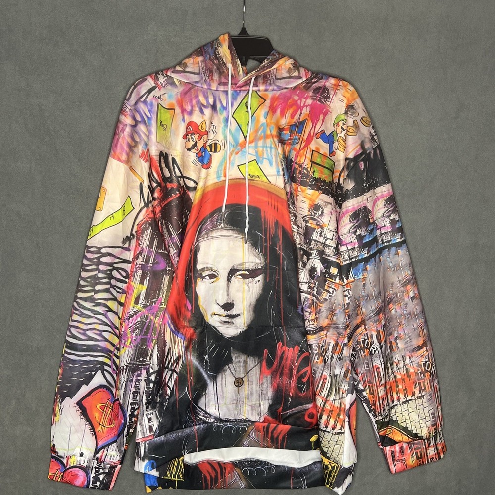 Unbranded Hooded Sweatshirt All Over Graphic Design Pullover Colorful Size 3XL