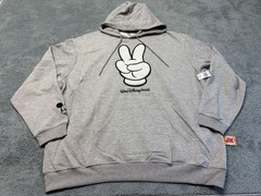 NEW Disney Peace Sign Hoodie Adult 2XL Gray Mickey Mouse Glove WDW Embroidered