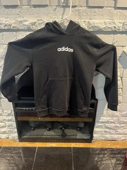 adidas Teens L Black Pullover Hoodie Cotton Blend Fleece Logo Pockets