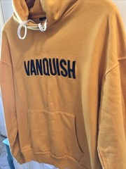 Vanquish Fitness Hoodie Men’s Size Small Orange Yellow Raised Letters