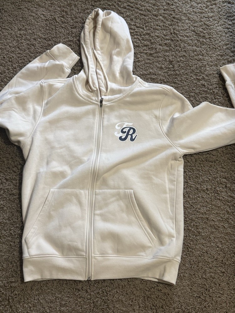 True Religion Men’s Beige Cotton Full Zip Hoodie M Logo Graphic w/ Pockets