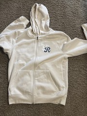True Religion Men’s Beige Cotton Full Zip Hoodie M Logo Graphic w/ Pockets