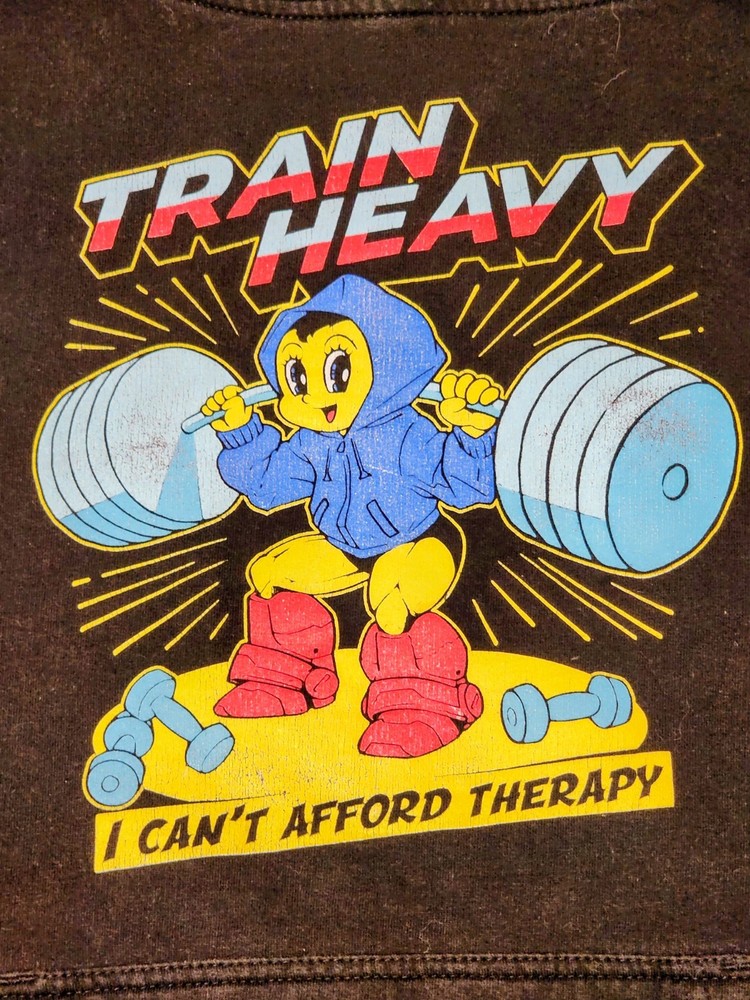 🔥 Astro Boy Train Heavy I Can’t Afford Therapy Black Hoodie Size M. Gym Humor
