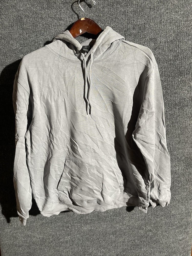 Hoodie Sweatshirt Mens Medium Gray Pullover Fleece Kangaroo Pocket Basic Solid