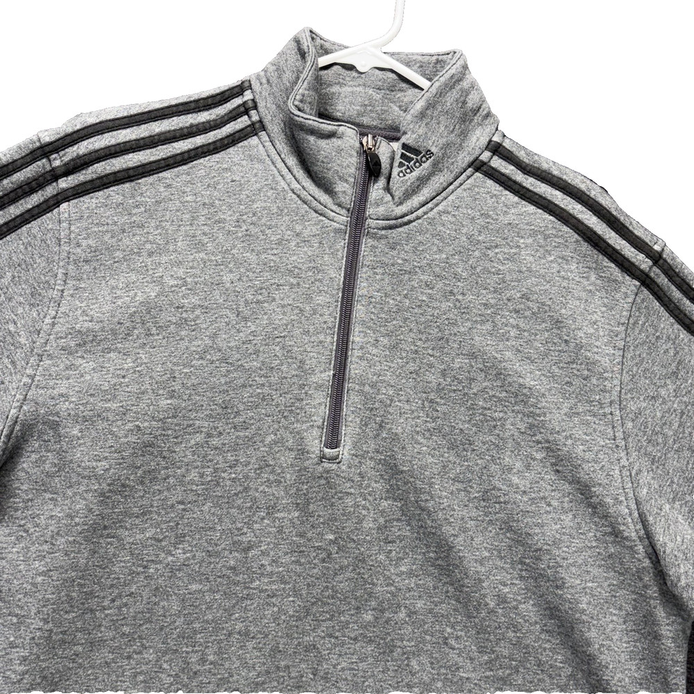 Adidas Sweatshirt Mens Large Gray 1/4 Zip 3-Stripes Sherpa Lined Fleece Pullover