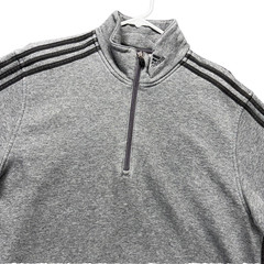 Adidas Sweatshirt Mens Large Gray 1/4 Zip 3-Stripes Sherpa Lined Fleece Pullover