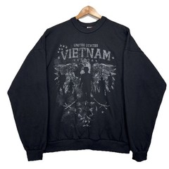 VTG Y2K US Vietnam Veteran Graphic Sweatshirt Mens L Black Made in USA Fleece