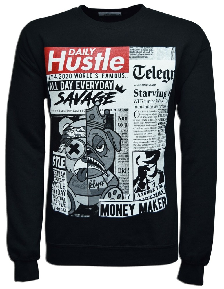 Daily Hustle Printed Sweatshirt All Day Every Day Men’s New Crew neck Black