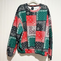 GAP Heavyweight Oversized Crew Sweatshirt Patchwork Bandanna Print Mens Large