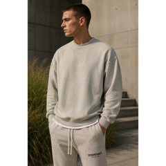 Fear of God Essentials Classic Fit Fleece Crewneck Light Heather Oatmeal — Large