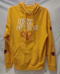 Lil TJay Rapper Yellow Hoodie “NONE OF YOUR LOVE” men’s Med Roses On Arms