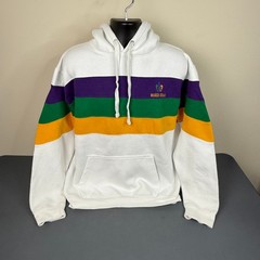 Classic Hoodie Mens XL Mardi Gras Striped Fleur De Lis White Purple Green FLAW