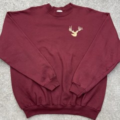 Vtg HANES Men’s XL Sweatshirt Big Buck Deer Embroidery Graphic Crewneck Maroon